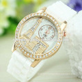 2014 Newest arrival rubber band diamante dial eiffel tower watch